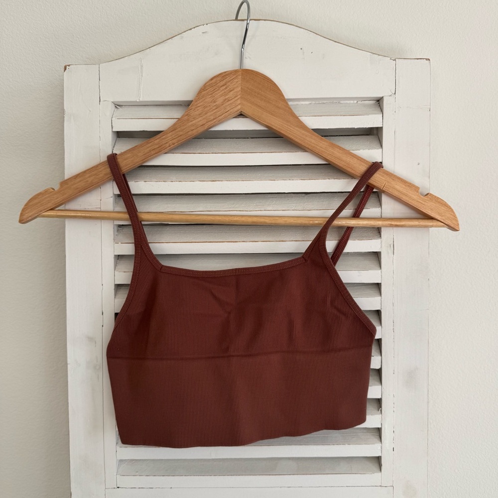 Free People Bundle - Spaghetti Straps Cropped Bra Tops Sage Green + Mauve Brown - Picture 8 of 12